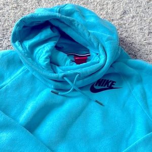 Nike women’s small turquoise scuba neck hoodie w/pockets super SOFT